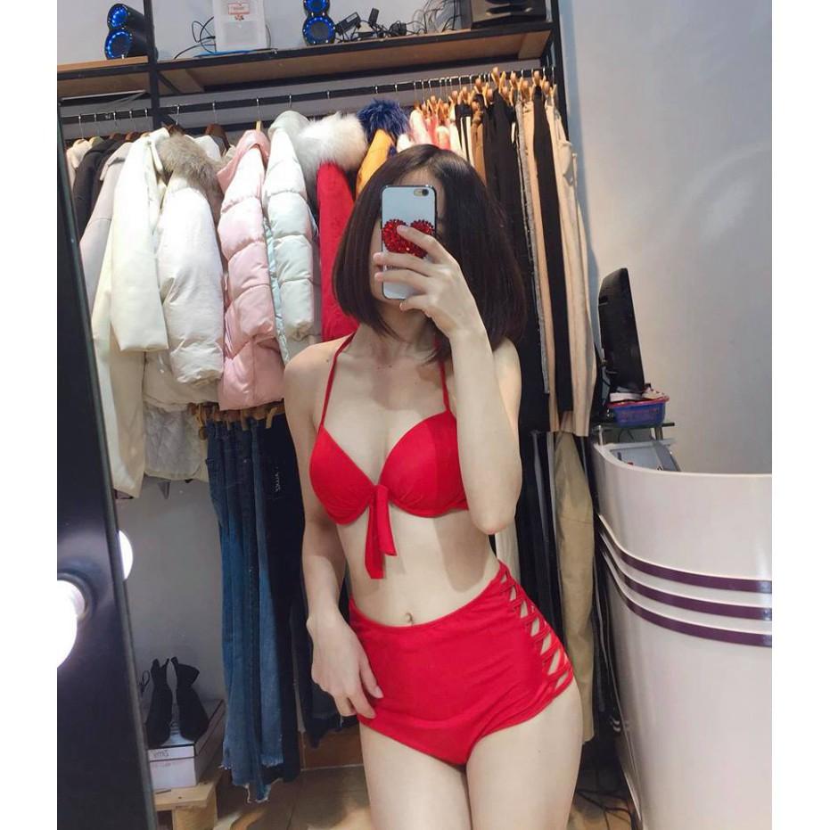 freeship Bikini hai mảnh nơ đỏ đi biển xinh