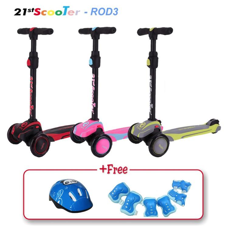 Xe trượt scooter giảm xóc 21st 3 bánh phát sáng cho bé - Tặng bảo hộ 7 món