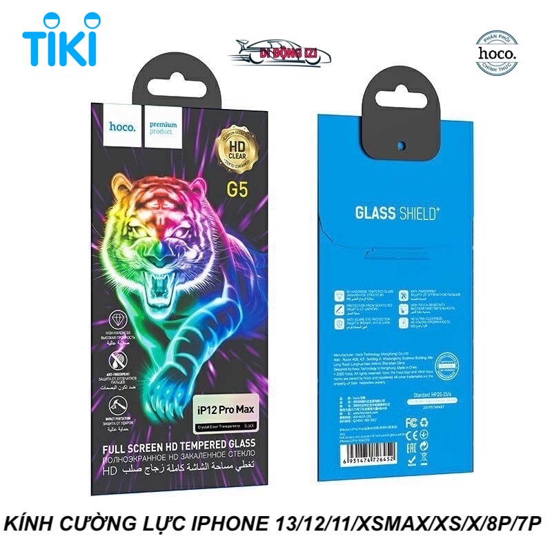 Kính Cường Lực Full Màn Hoco G5 Cho iPhone 13/12/11 Pro/Pro Max/Mini/XsMax/Xs/X/8/7Plus - Full HD, Cảm Ứng Nhạy - Hàng Chính Hãng