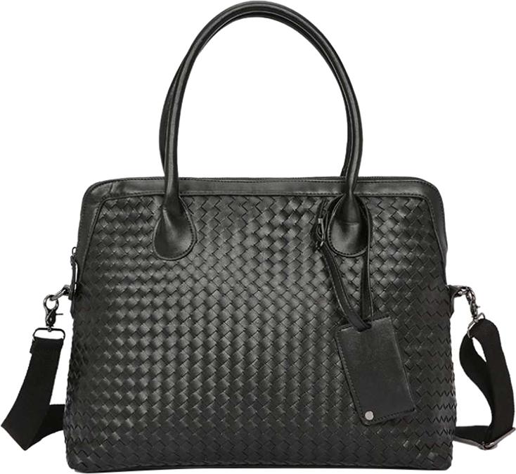 Men's Business Casual Tote Bag Leather Weave - Black