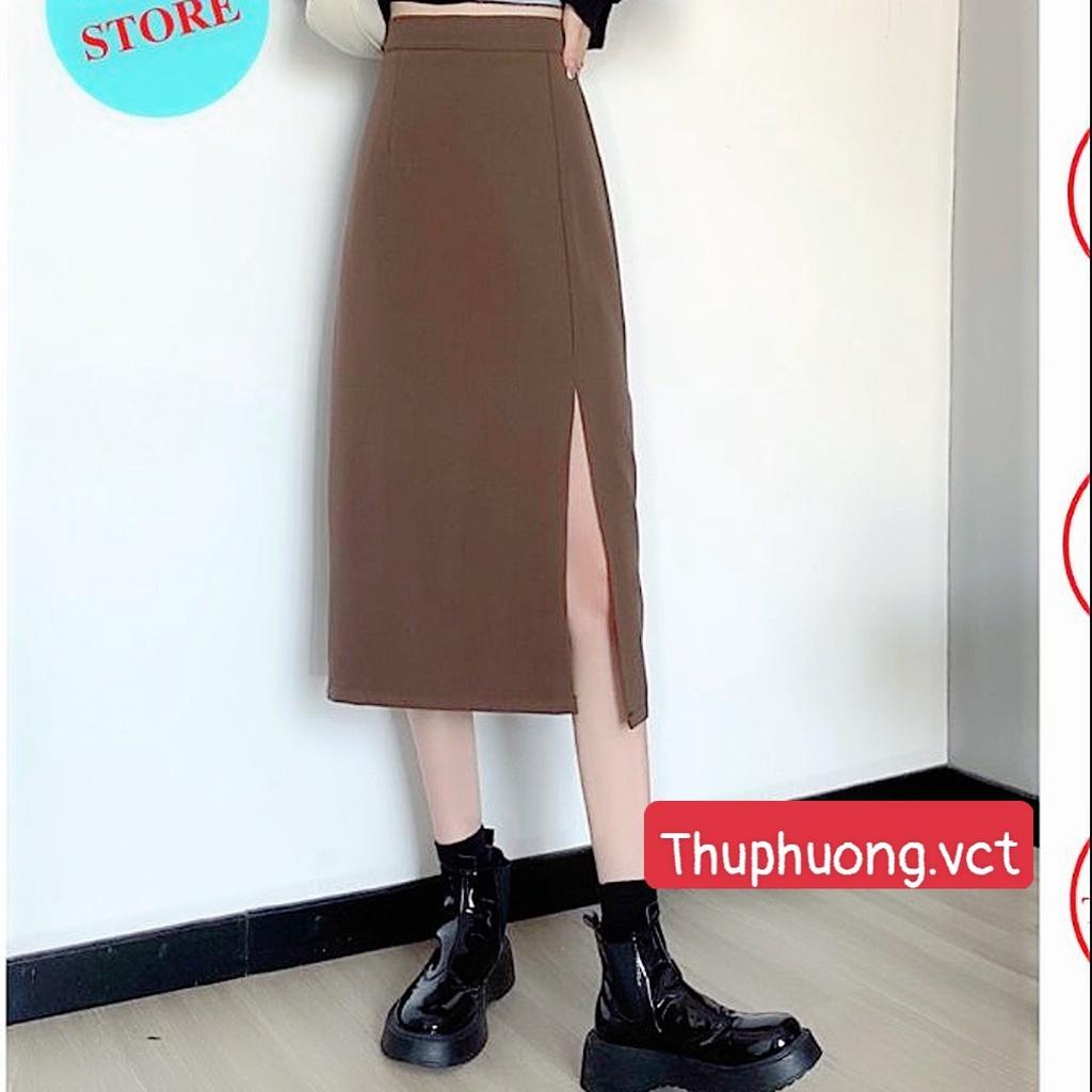 Chân Váy Công Sở dáng dài Chữ A Sẻ Trước phong cách ulzzang Hàn Quốc mới nhất