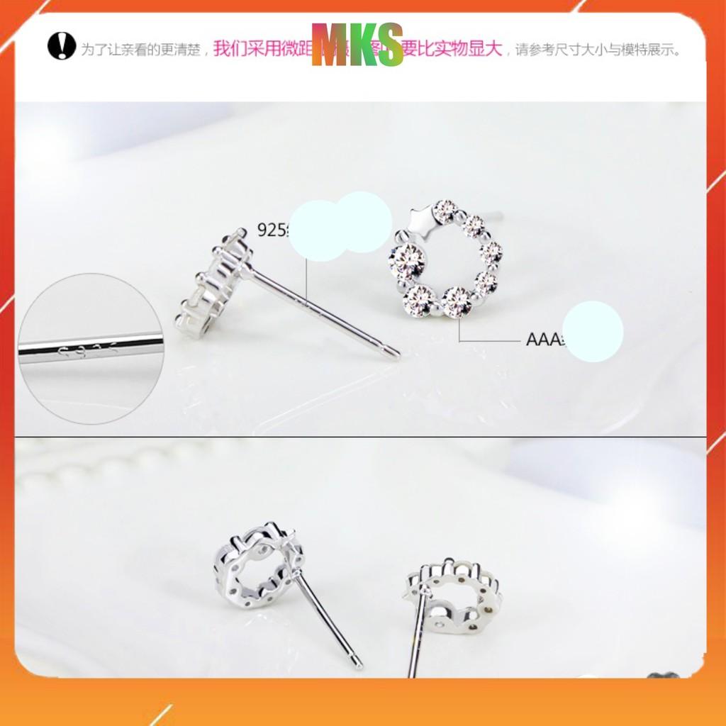 Hoa tai bac ý, bông tai nữ bạc 925 hình ngôi sao tròn đính đá AAA phong cách Hàn Quốc chốt bạc cao cấp.