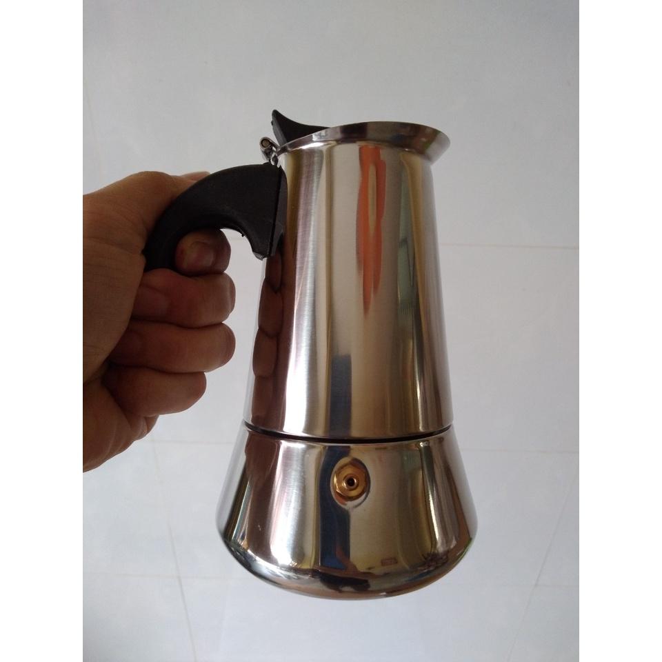BÌNH PHA CAFE BẾP TỪ MOKA INOX 300ml, ấm pha cà phê inox 300ml phong cách Ý THẨM THẤU NGƯỢC kiểu dáng thể thao hiện đại