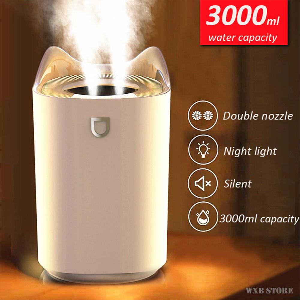 3L Máy Tạo Độ Ẩm Không Khí Đôi Vòi Phun Ẩm Khuếch Tán USB Hương Thơm Máy Khuếch Tán Tinh Dầu Lộc Coloful LED Siêu Âm Khuếch Tán Hương Thơm