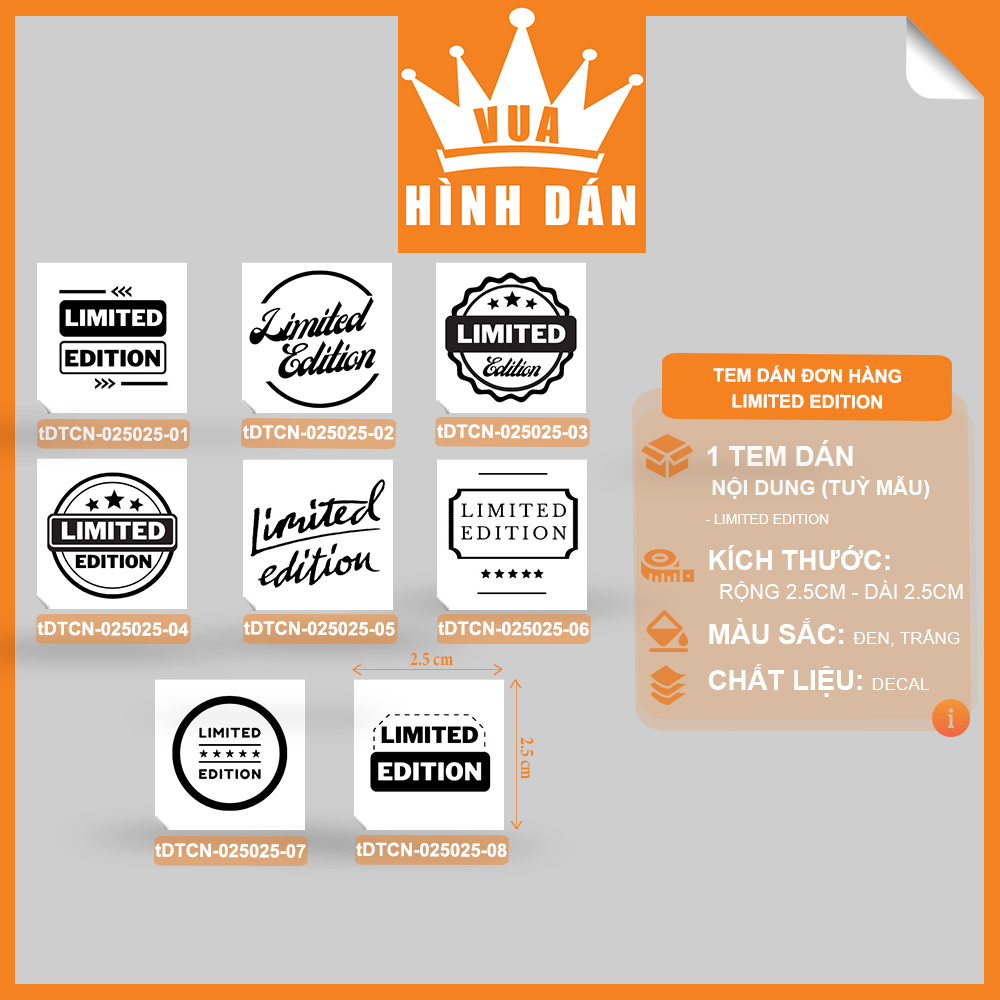 Set 100/500 sticker LIMITED EDITION (2.5x2.5cm) tem phiên bản giới hạn dán lên túi hộp sản phẩm dành cho shop (1.079)