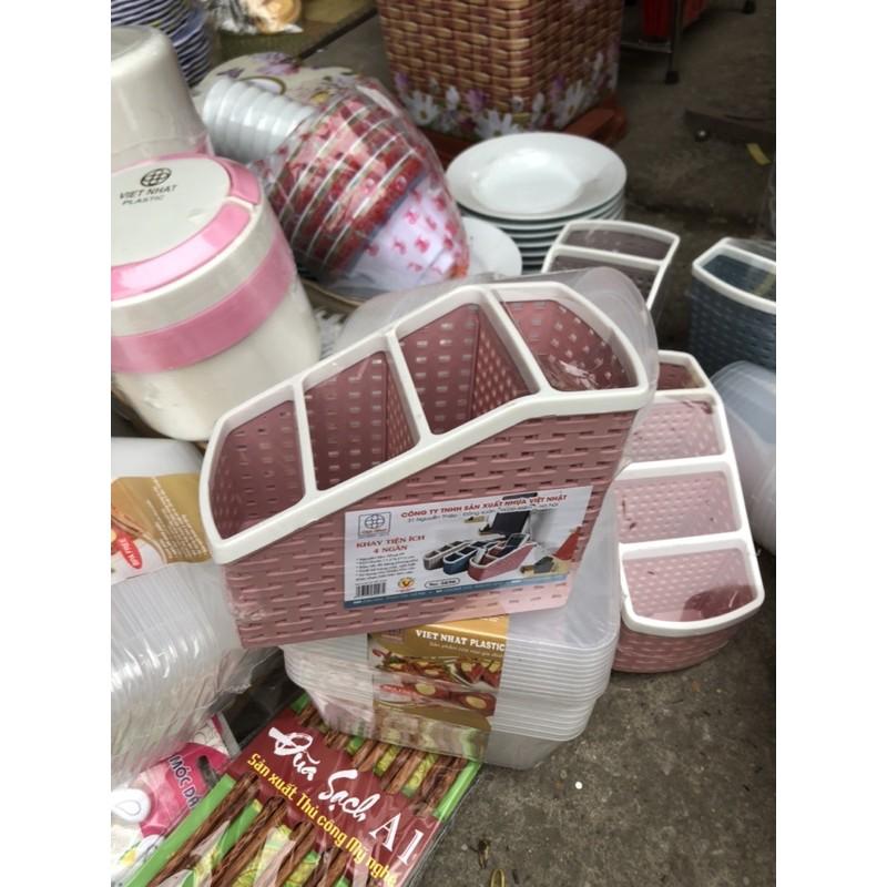 Khay nhựa tiện ích 4 ngăn, để bàn, đựng đồ, khay nhựa 4 ngăn, đựng bút, đồ dùng đa năng