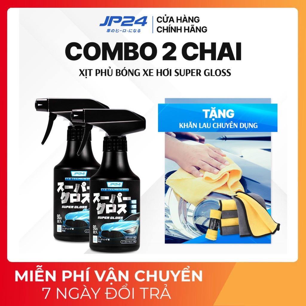 Combo xịt phủ bóng sơn xe ô tô JP24 Super Gloss, tăng độ bóng bề mặt nhanh chóng