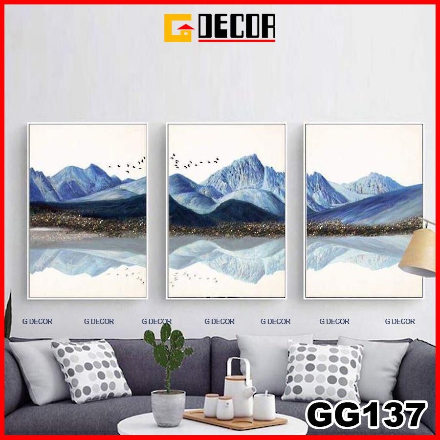 Tranh treo tường canvas khung gỗ 3 bức phong cách hiện đại Bắc Âu tranh phong cảnh trang trí phòng khách phòng ngủ 137