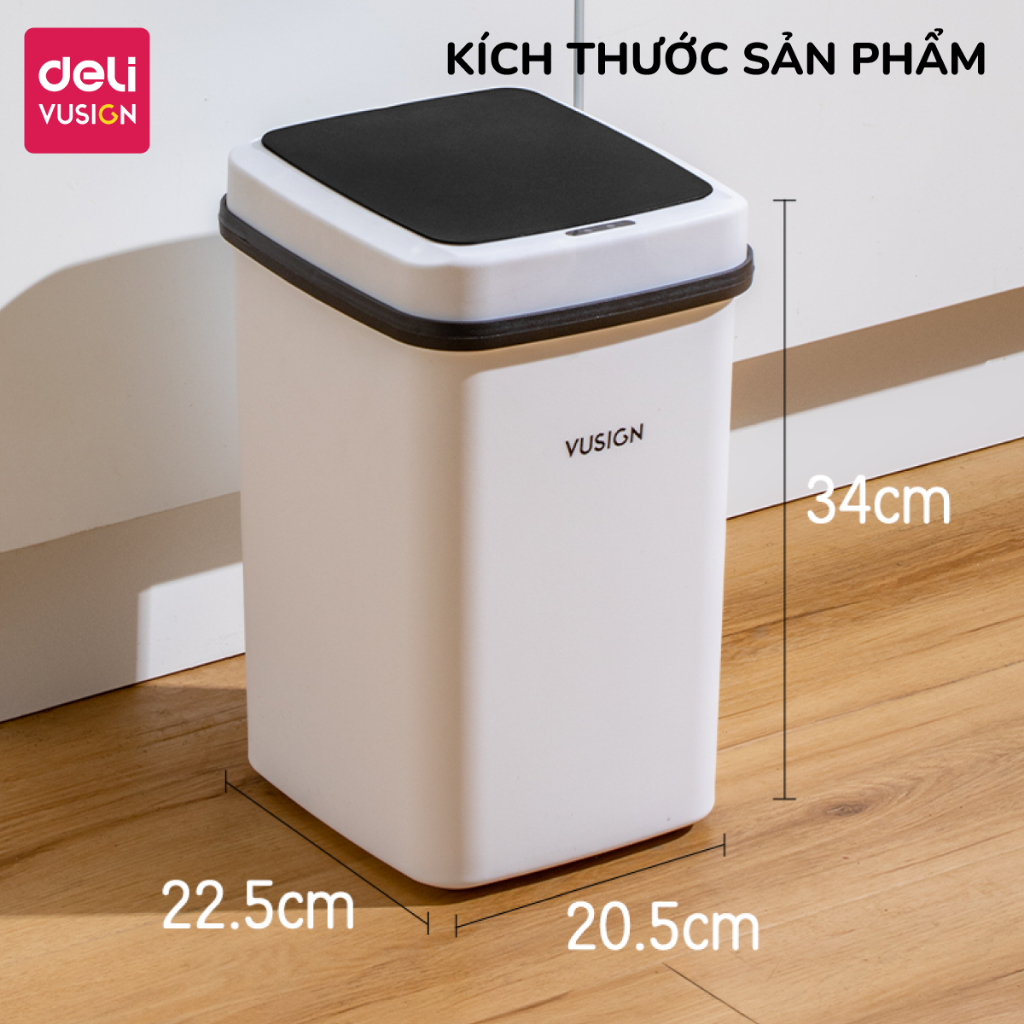 Thùng rác thông minh cảm biến tự đóng mở 15L Deli sọt rác gia đình dùng pin phù hợp cho phòng khách phòng bếp