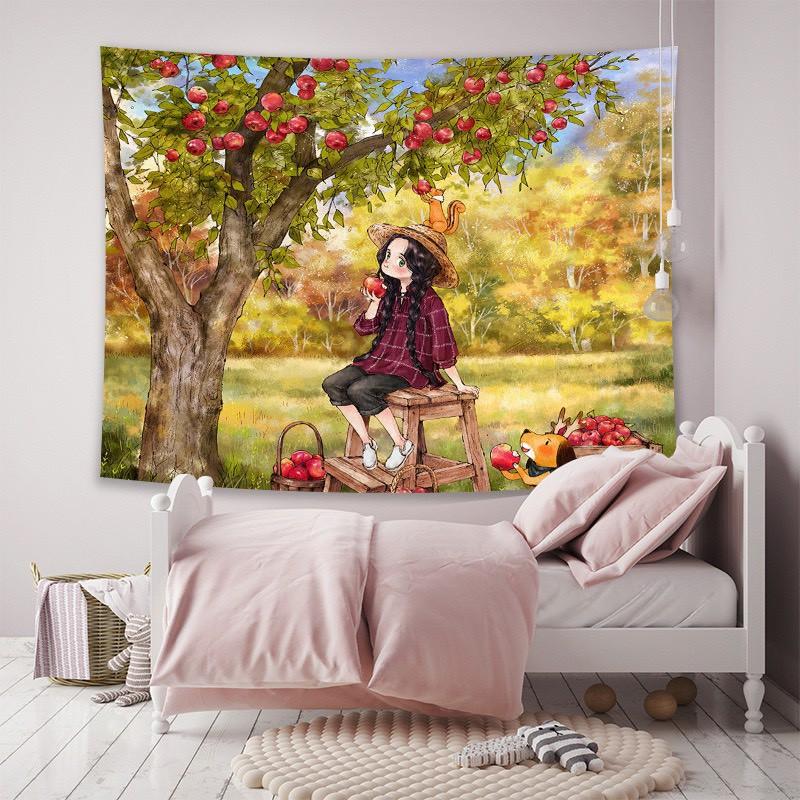 Tranh vải treo tường trang trí phòng, thảm decor hình cô gái siêu dễ thương