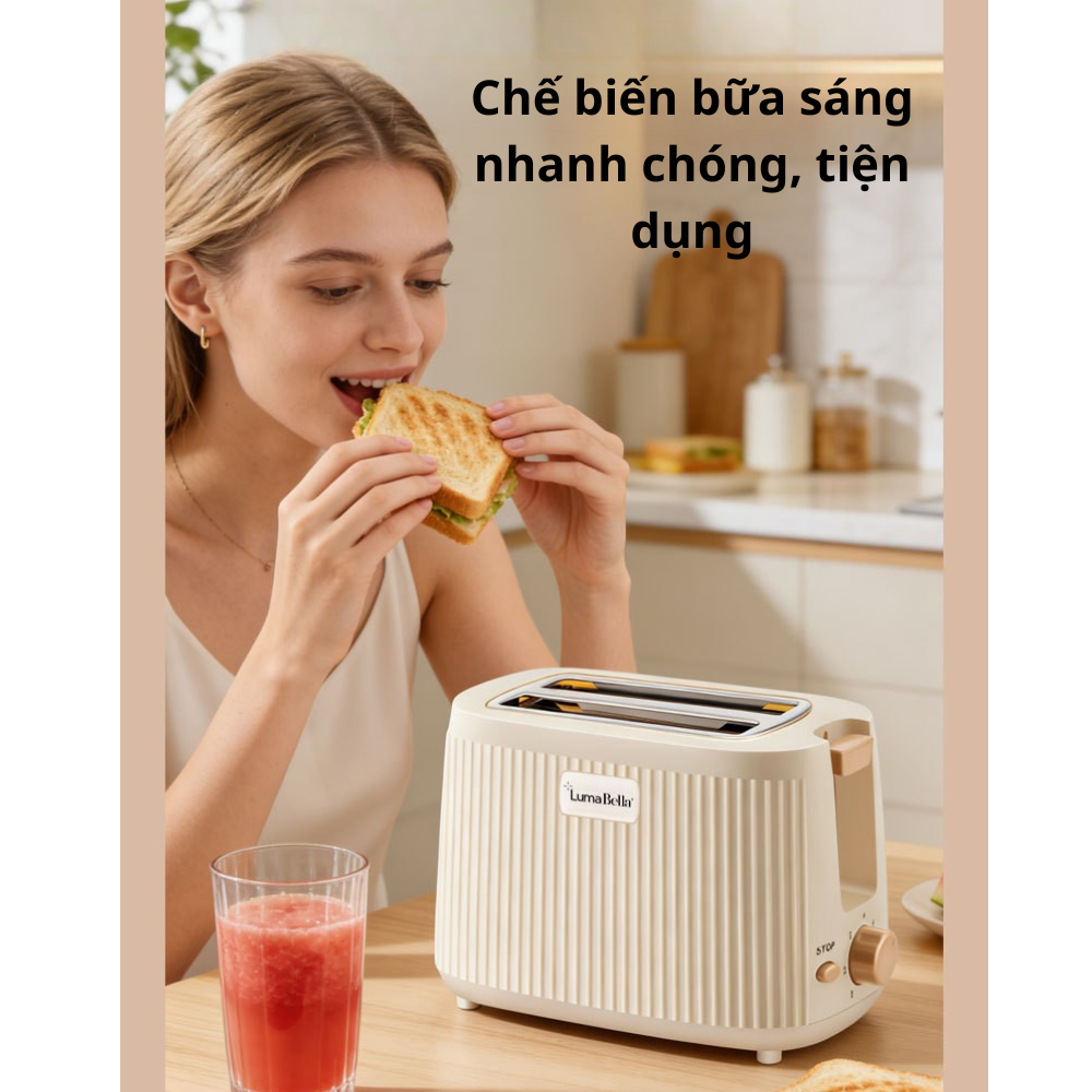 Máy nướng bánh mì tự nảy bánh công suất cao 750W Lumabella LB-58068, nướng bánh sandwich ăn sáng tiện dụng - DELIYA HÀNG CHÍNH HÃNG