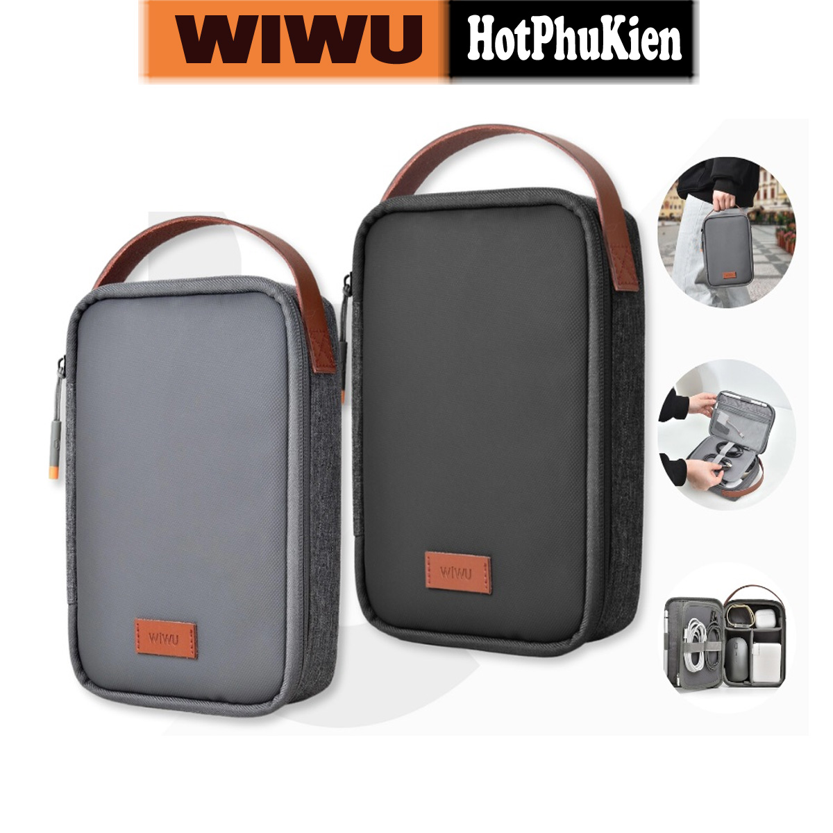 Túi đựng phụ kiện di động cho điện thoại / cho Macbook / Laptop hiệu WiWU Minimal Tech Pouch Travel In Style - chất liệu 600D Polyester cao cấp, ngăn chứa đồ rộng rãi, chống thấm nước - Hàng nhập khẩu