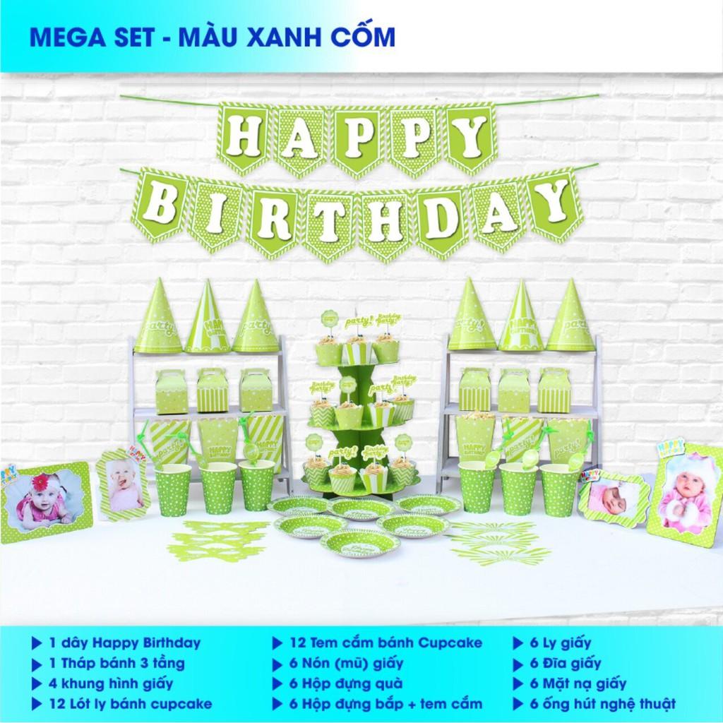 Bộ Trang Trí Bàn Tiệc Sinh Nhật Màu Trơn (có 7 màu)