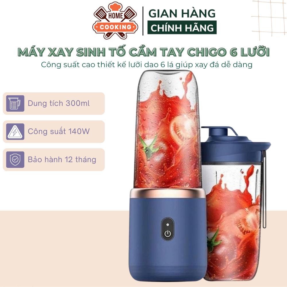 Máy xay sinh tố cầm tay, máy say sinh tố sạc pin tích điện Chigo 6 lưỡi công suất 40W dung tích 300ml, bảo hành 12 tháng