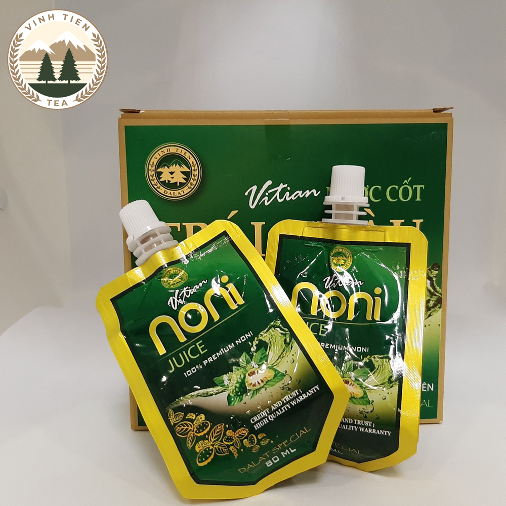 Nước Cốt Nhàu Cỏ Ngọt Vĩnh Tiến - Noni Fruit (Túi 80ml x 10 Túi) - Giảm đau xương khớp, chống viêm, làm đẹp da.