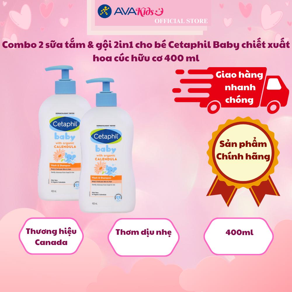 Combo 2 sữa tắm &amp; gội 2in1 cho bé Cetaphil Baby chiết xuất hoa cúc hữu cơ 400 ml (mọi độ tuổi) - Giao bao bì ngẫu nhiên