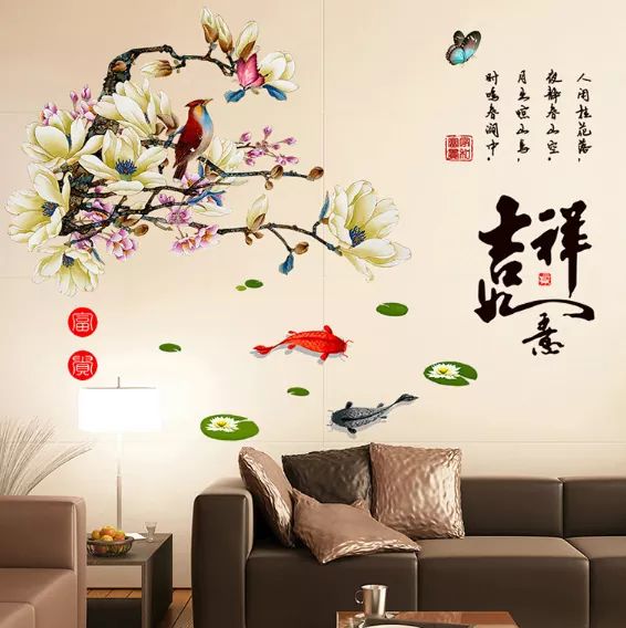 Decal dán tường Mẫu đơn chim én và hoa sen - HP417
