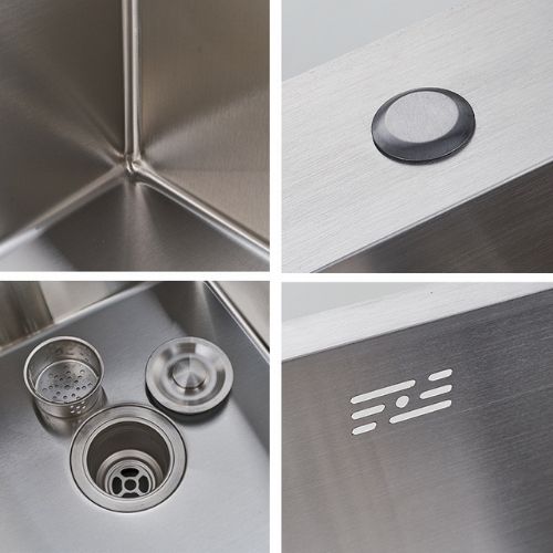 Combo Chậu Rửa Chén Bát Inox Hai Hố Cân SUS304- 8245, Vòi Rửa Bát Inox 304 Vuông Bóng, Bộ Xả Chậu, Xiphong Thoát Nước, Rá Inox Đa Năng