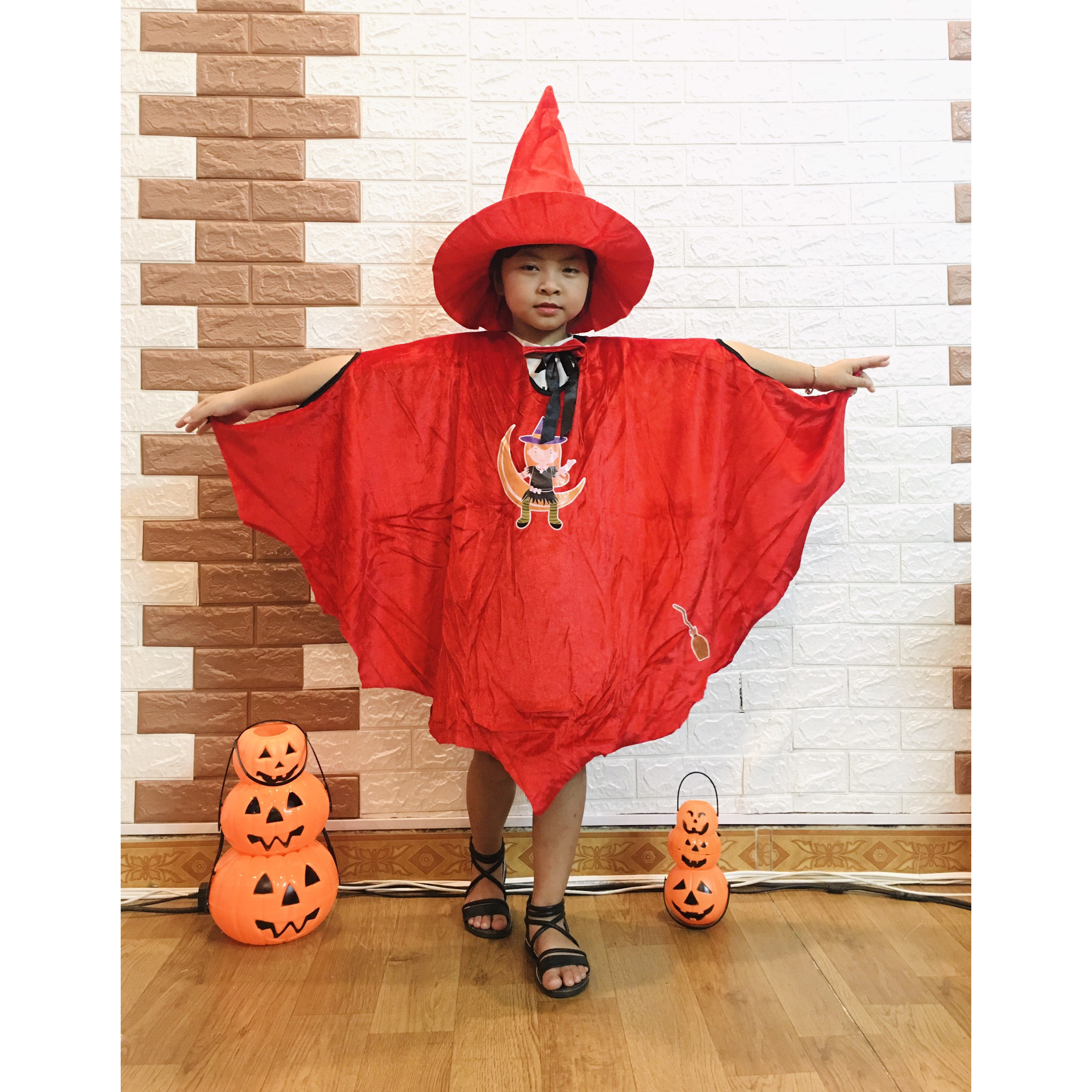 Set Áo choàng kèm mũ chất liệu nhung mềm dày đẹp hoá trang halloween