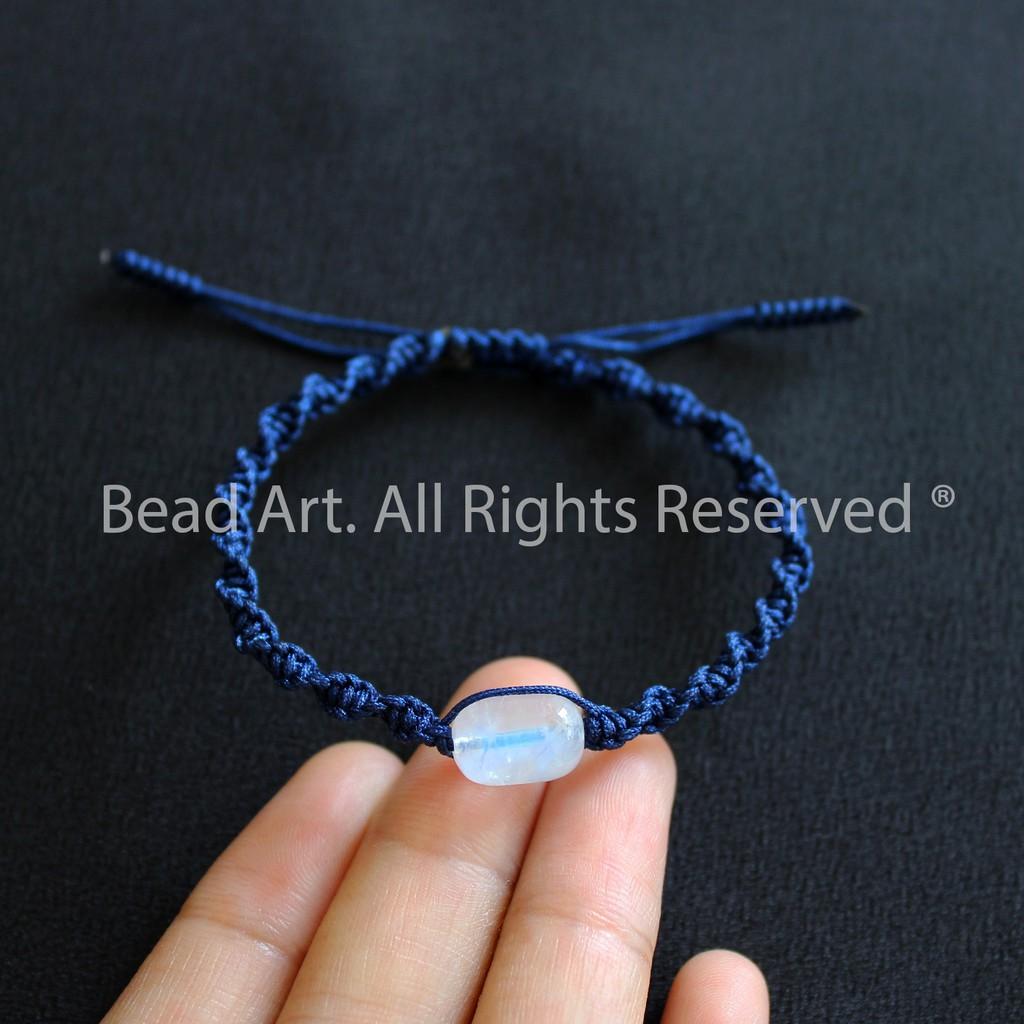 Vòng Tay Thắt Dây Lu Thống Đá Moonstone, Đá Mặt Trăng Ánh Cầu Vồng Tự Nhiên AAA, Vòng Tay Phong Thuỷ, Chuỗi Hạt S50 - Bead Art
