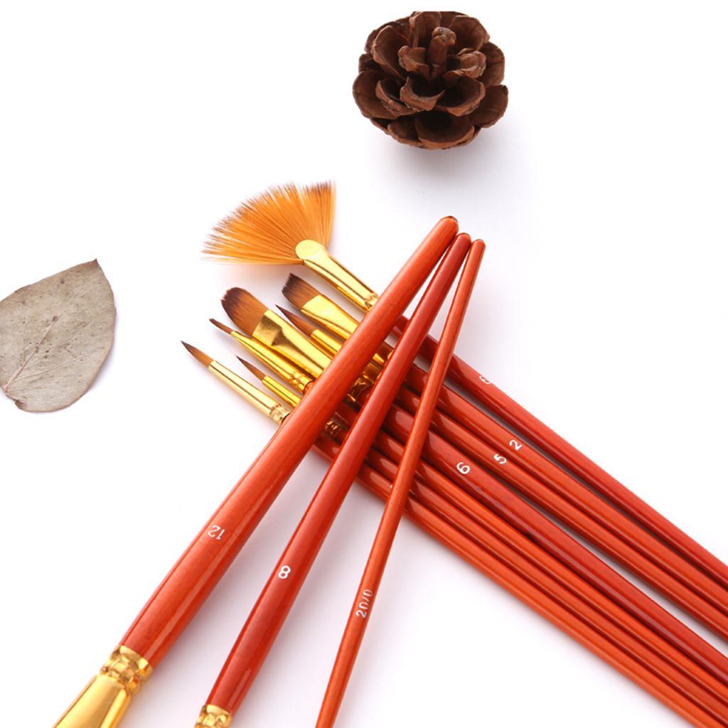 10Sets Watercolor Oil Painting Brush Set Nylon Hair Paint Brushes Supplies