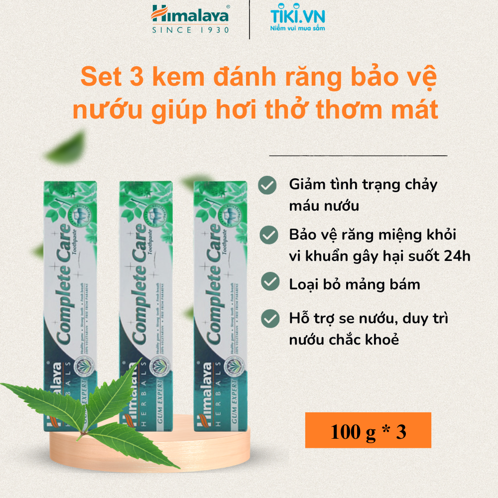 Combo 3 tuýp kem đánh răng bảo vệ nướu, kháng khuẩn - Himalaya Complete Care Toothpaste 100g