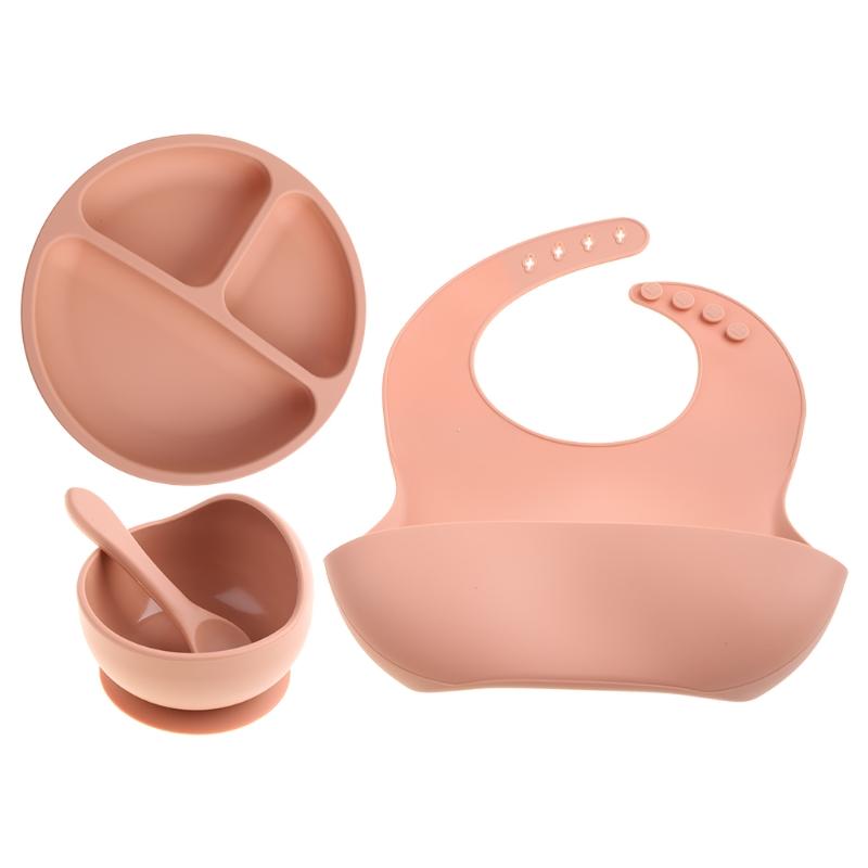 4 Không Chứa BPA Silicone Cho Bé Bộ Đồ Ăn Yếm Chống Thấm Màu Đĩa Dùng Tiệc Hút Bát Thìa Ăn Cho Trẻ Em