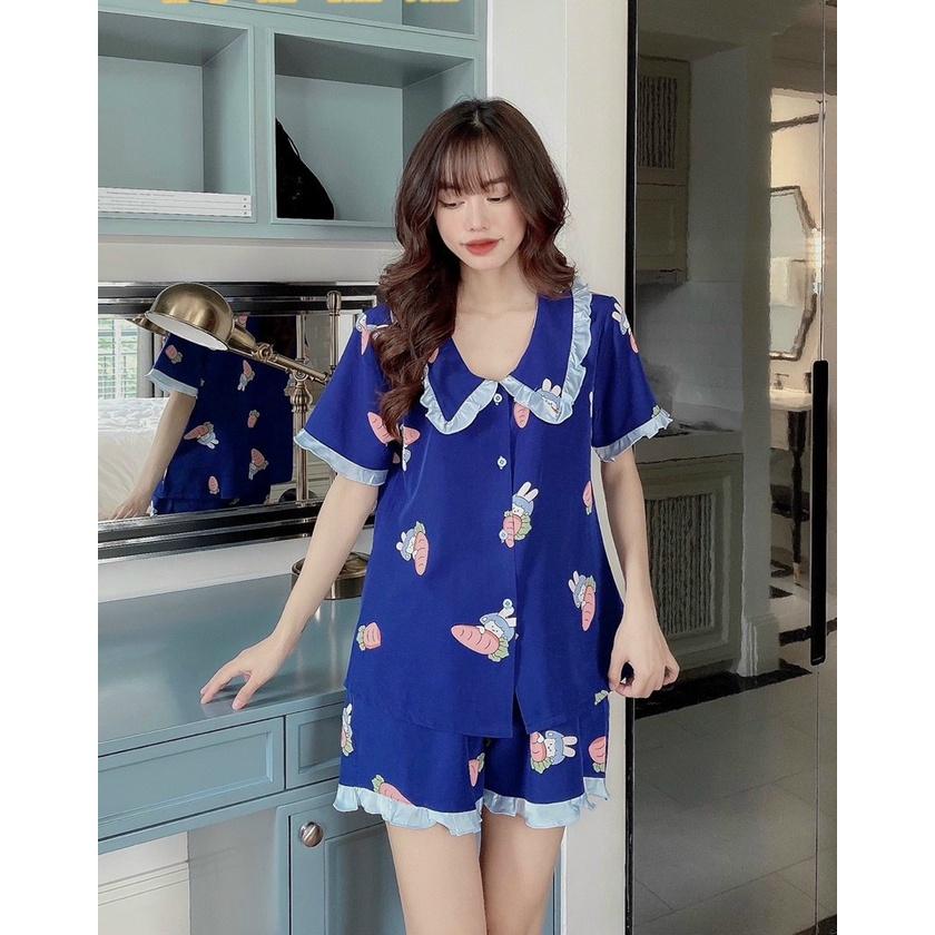 Đồ Bộ Nữ Mặc Nhà Pijama Tiểu Thư Quần Đùi Lụa Thái