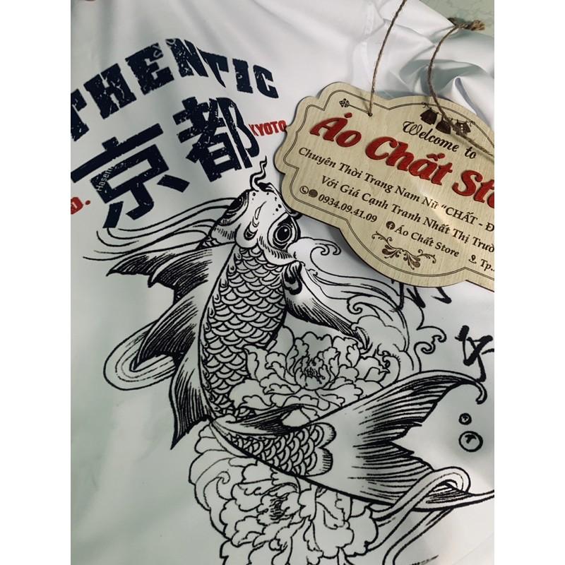 Áo Sơ Mi Nam Trắng Họa Tiết Cá Chép Thư Pháp Cao Cấp | Hàng Chuẩn Shop SM04