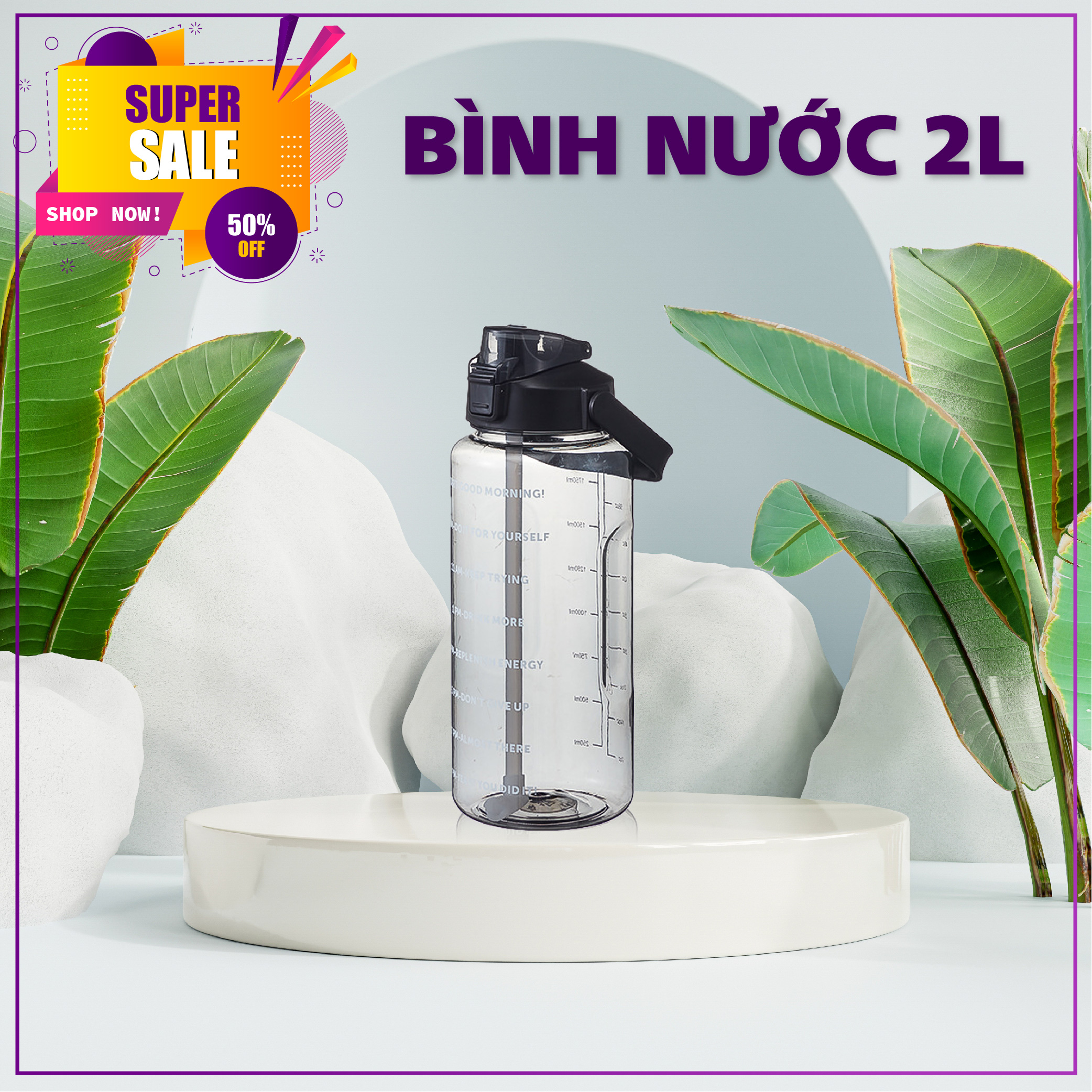 Bình Nước 2L 2000ML Cao Cấp Bình Đựng Nước Có Ống Hút (Giao Màu Ngẫu Nhiên)