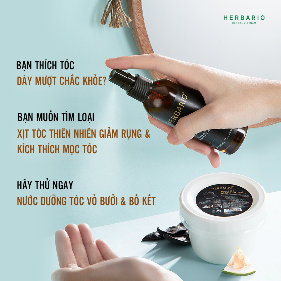 Bộ sản phẩm chăm sóc tóc: Dầu gội Herbario 300ml + Nước dưỡng tóc Herbario 100ml + Serum tóc Herbario 30ml