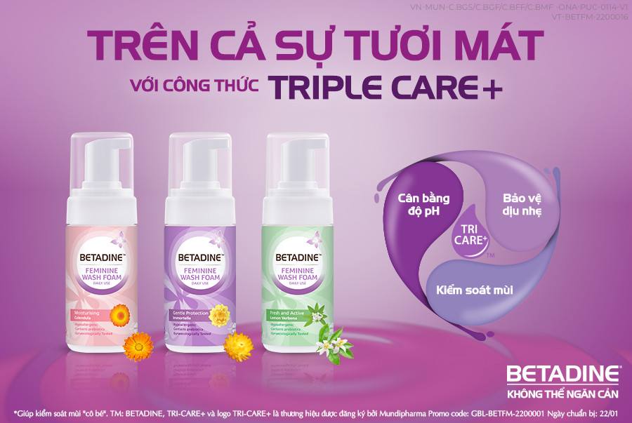 Combo 3 chai bọt vệ sinh phụ nữ Betadine Feminine Wash Foam Daily Use làm sạch dịu nhẹ, duy trì độ cân bằng pH