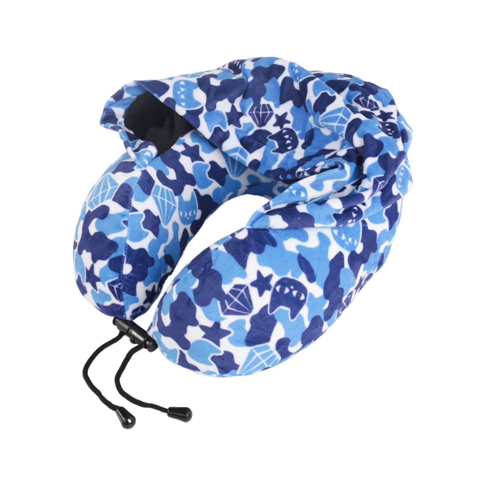 Ergonomic Memory Foam Neck Travel Pillow with Hoodie for Airplane Car Home