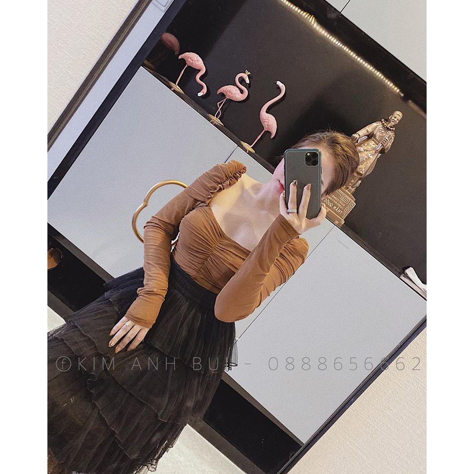 Áo nhún vai bồng cổ vuông