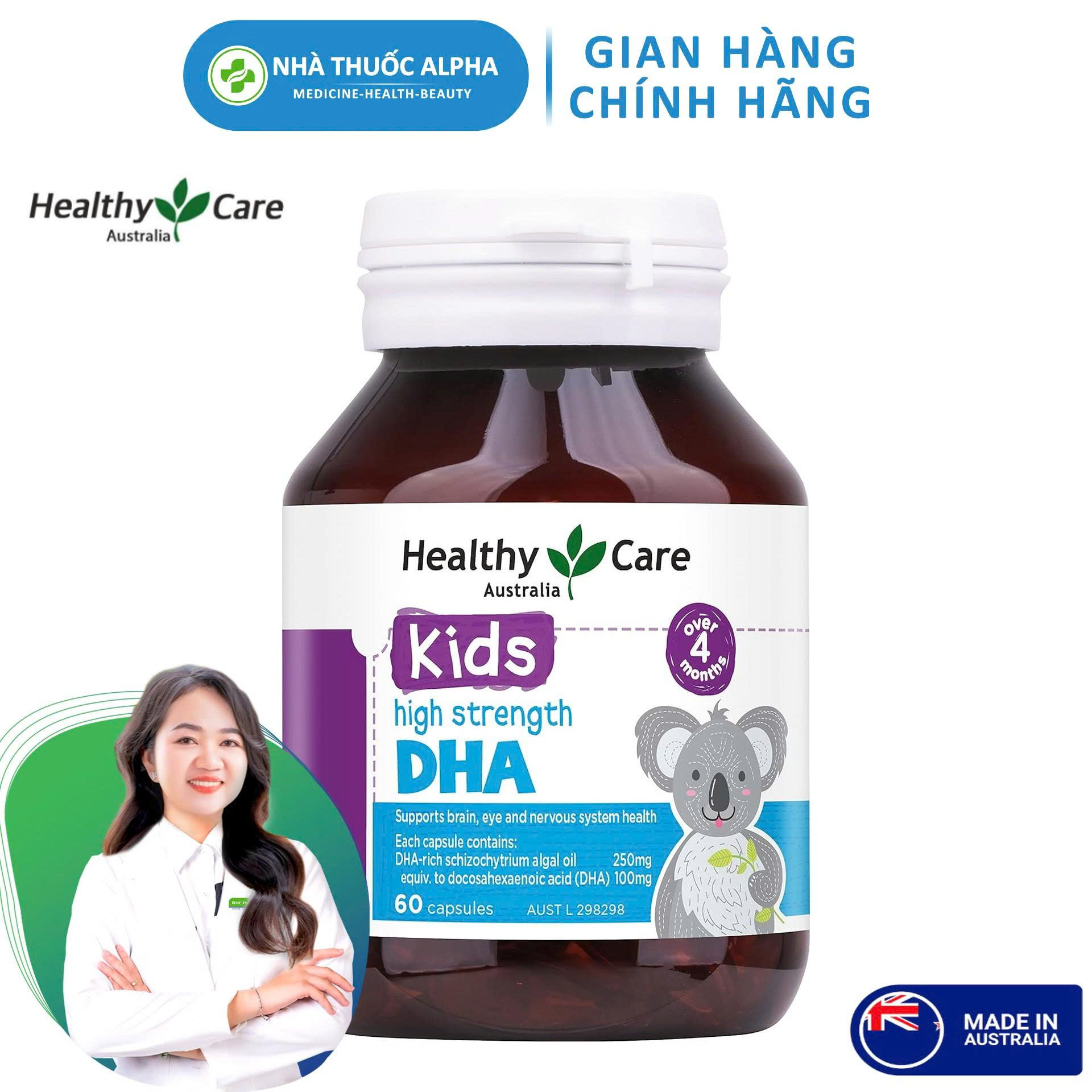 Viên Nhai Phát Triển Trí Não Cho Bé Healthy Care Kids High Strength DHA Hộp 60 Viên