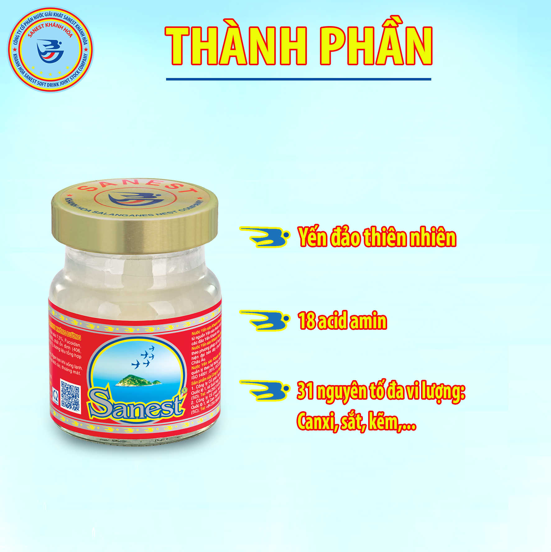 Nước yến sào Khánh Hòa Sanest đóng lọ 70ml - Sản phẩm sử dụng đường dành cho người ăn kiêng