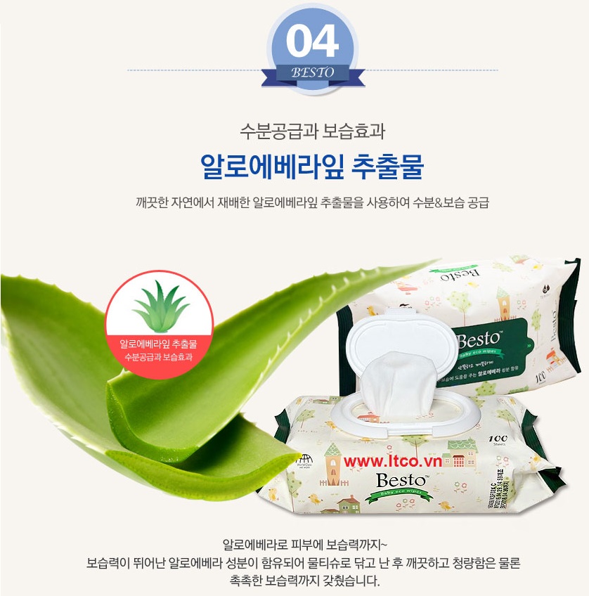 Combo 03 gói Khăn giấy ướt Không Mùi Kháng Khuẩn Besto Baby 100 tờ nhập khẩu Hàn Quốc