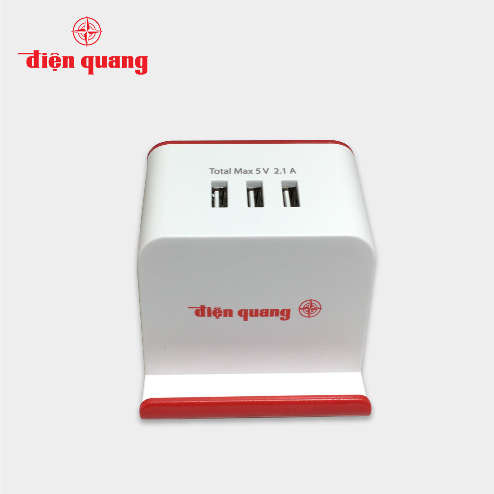 Ổ cắm Điện Quang ĐQ ESK 2WR 23-3U (2 lỗ 3 chấu, 3 USB, dây dài 2m, màu trắng đỏ)