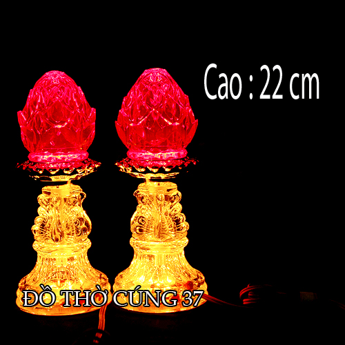 ĐÈN THỜ LED TRÁI ĐÀO THỦY TINH CAO 22 CM