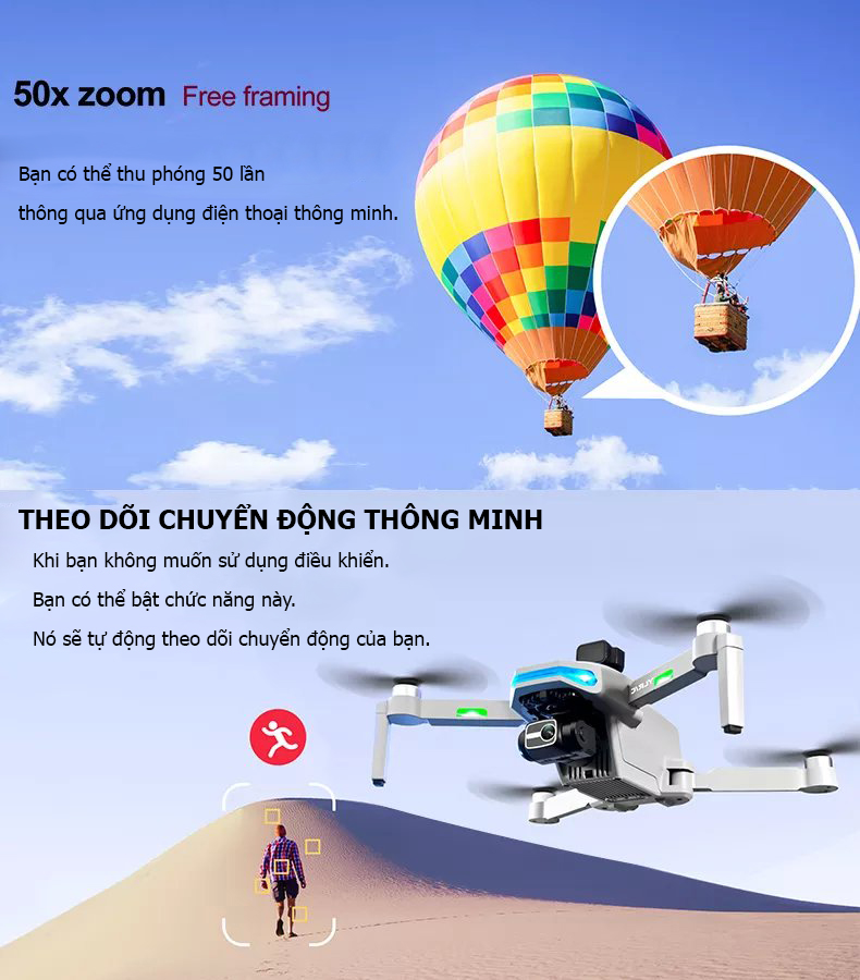 Máy bay flycam camera 4K S135 định vị g.p.s giữ thăng bằng, tự quay lại vị trí ban đầu, động cơ không chổi than, thời gian bay 25 phút, tầm xa 5000m, gimbal chống rung 3 trục.