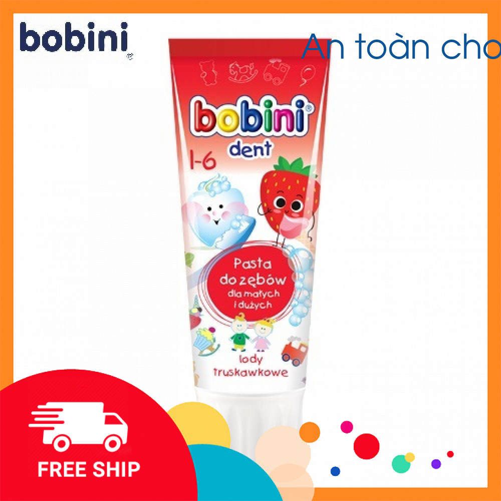 Kem đánh răng trẻ em Bobini hương kem dâu 1-6 tuổi 75ML