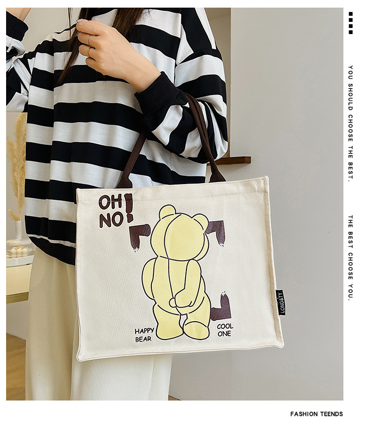 Túi vải tote bag 2 quai họa tiết vintage in hình gấu dễ thương TT05-C9357