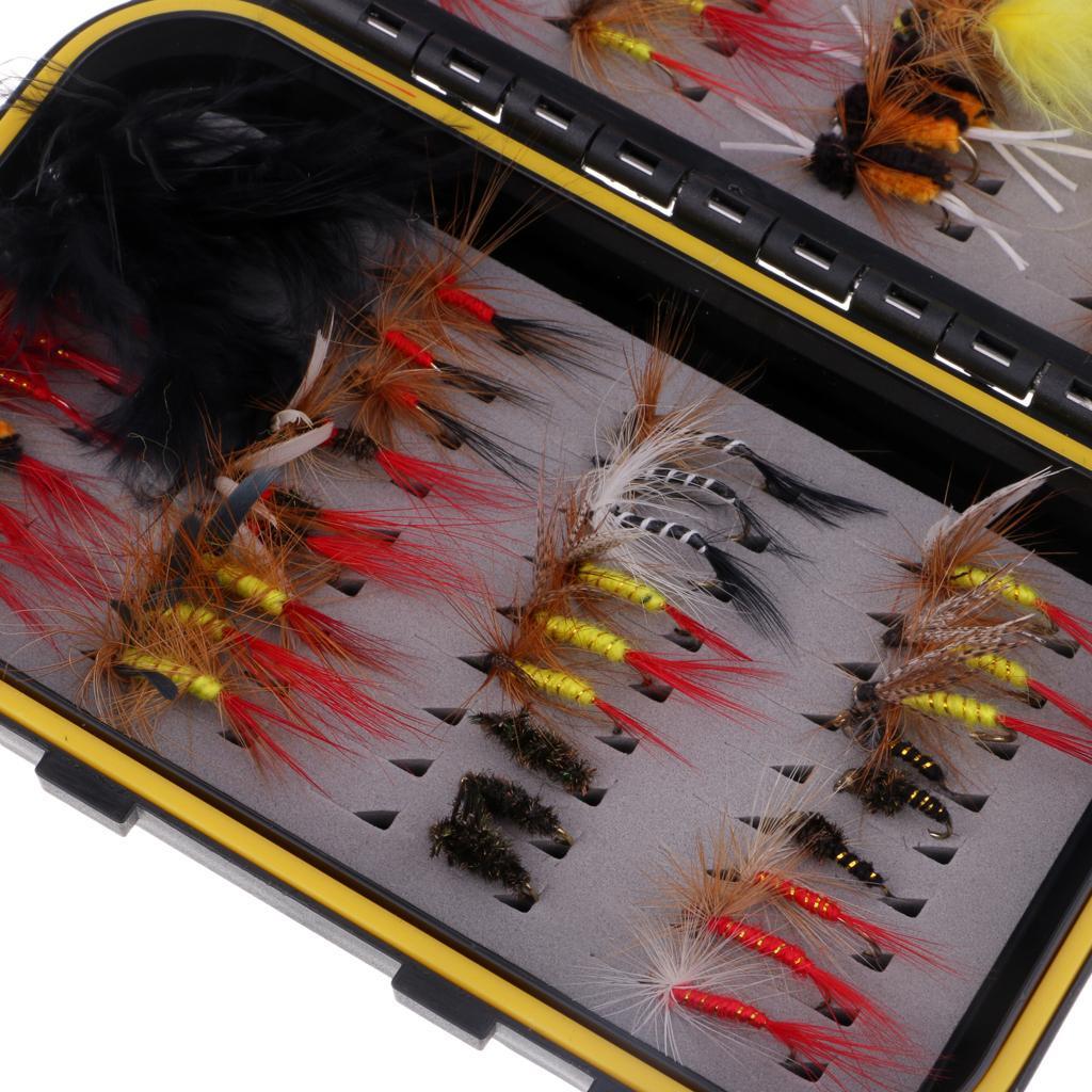 72pcs Fly Fishing Flies Trout Lures Hooks Dry/Wet Artificial Baits with Box