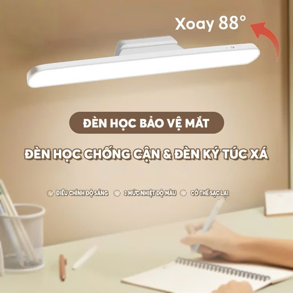 Đèn Học Để Bàn tích điện bảo vệ mắt, đèn led gắn bàn học Phòng Ngủ Bàn Trang Điểm 3 Chế Độ Sáng xoay 80 độ bảo vệ mắt - Hàng chính hãng