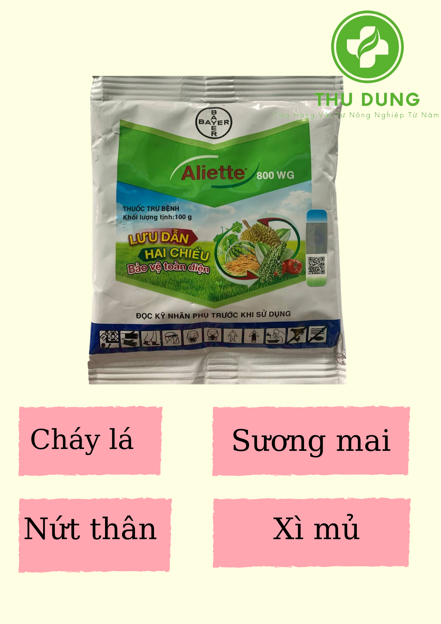 Thuốc trừ bệnh Aliette 800WG 100gram Phòng và trị các bệnh chết nhanh, sương mai, thối trái, xì mủ