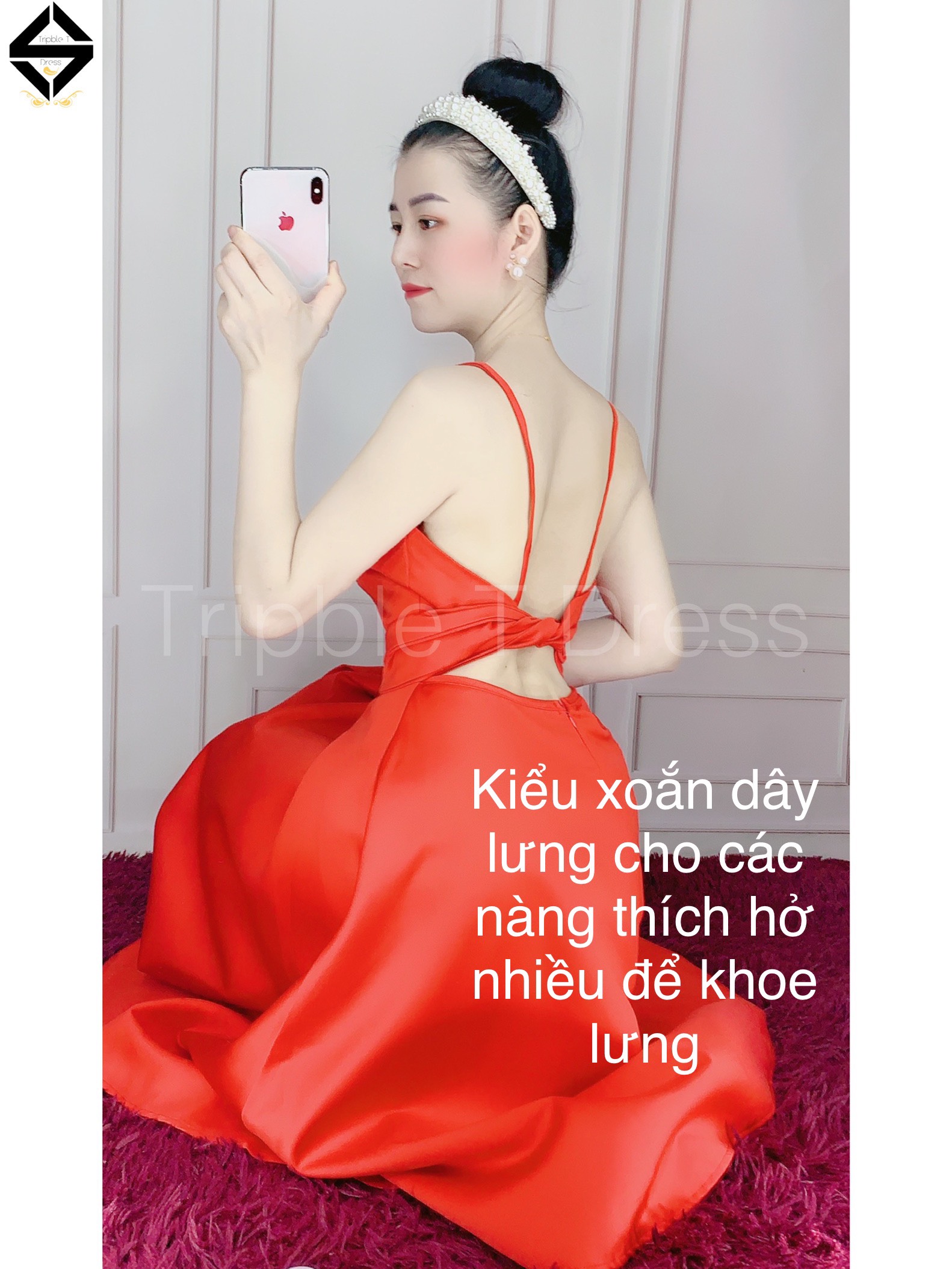 Đầm xoè dự tiệc 2 dây hở lưng mặc được 2 kiểu TRIPBLE T DRESS - size M/L - MS107Y