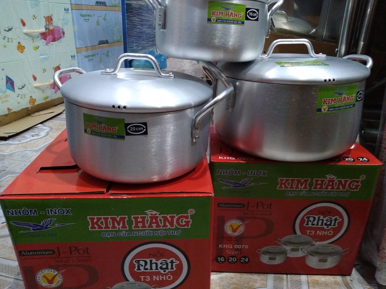 Bộ nồi Kim Hằng size 16, 18, 20, 22, 24cm, nồi Kim Hằng KHG0076; KHG0074, bộ 3 cái