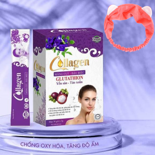 Combo 2 Hộp Collagen Măng Cụt - Đậu Biếc Zenpali Tặng Kèm Băng Đô Thời Trang