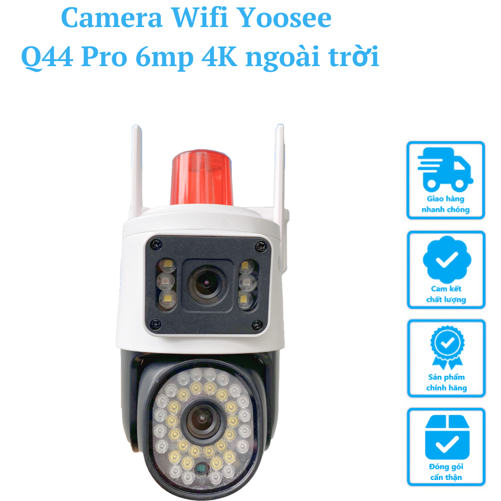 Camera Wifi Yoosee 2 khung hình Q44 PRO 6MP, 4K, Ngoài trời 2 ống kính, Đàm thoại 2 chiều, Đèn báo động đỏ - Hàng Chính Hãng