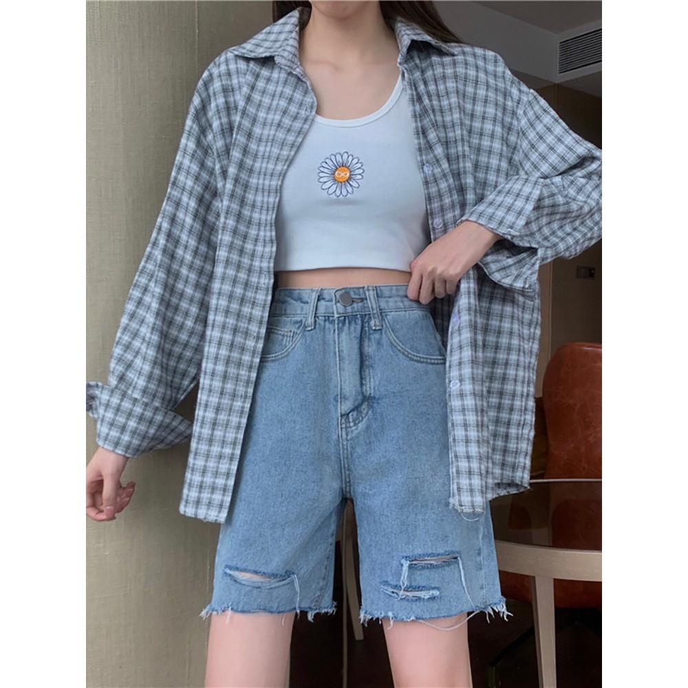 Quần Short Jeans Nữ Ống Rộng Rách Cạp Đỉa Ulzzang - Quần Đùi Nữ Jeans SIêu Chất Q43